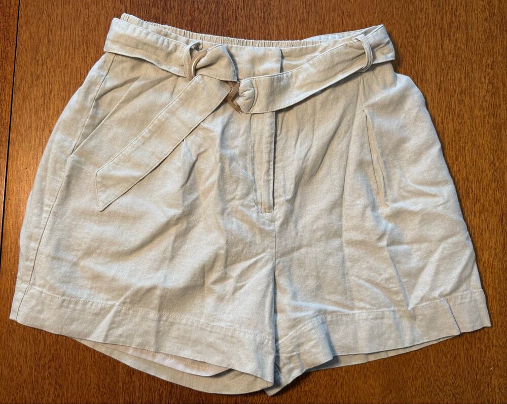 House of Harlow 1960 Linen Blend Belted Shorts - Beige - Medium